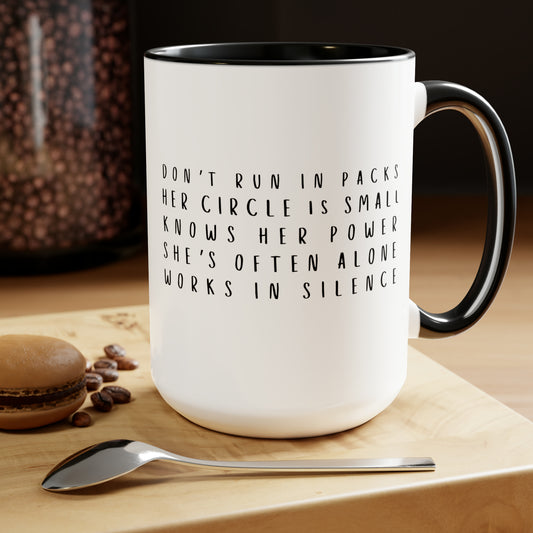 Alpha Females Two-Tone Coffee Mug, 15oz Printify Pikolelie (pee-koh-lay-lee) Activewear Mug