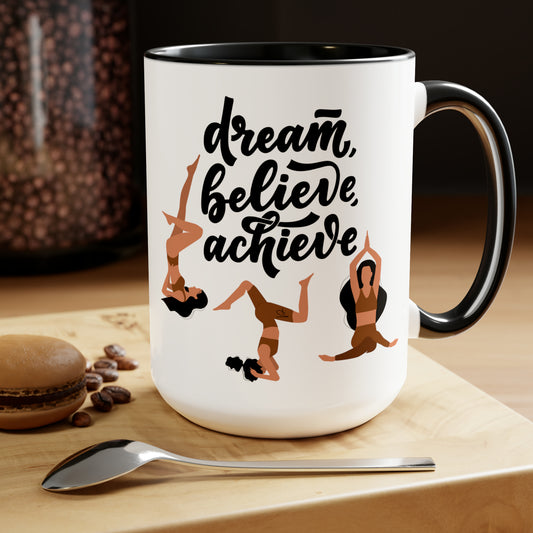Believe Two-Tone Coffee Mug, 15oz Printify Pikolelie (pee-koh-lay-lee) Activewear Mug