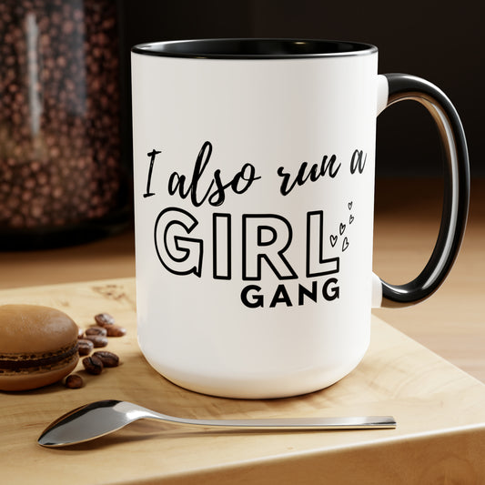Girl Gang 2 Two-Tone Coffee Mug, 15oz Printify Pikolelie (pee-koh-lay-lee) Activewear Mug